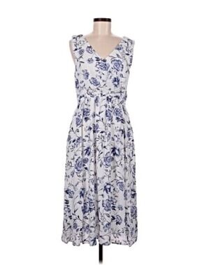 Sleeveless Cynthia Rowley Blue Floral V-Neck Midi Dress Size 10